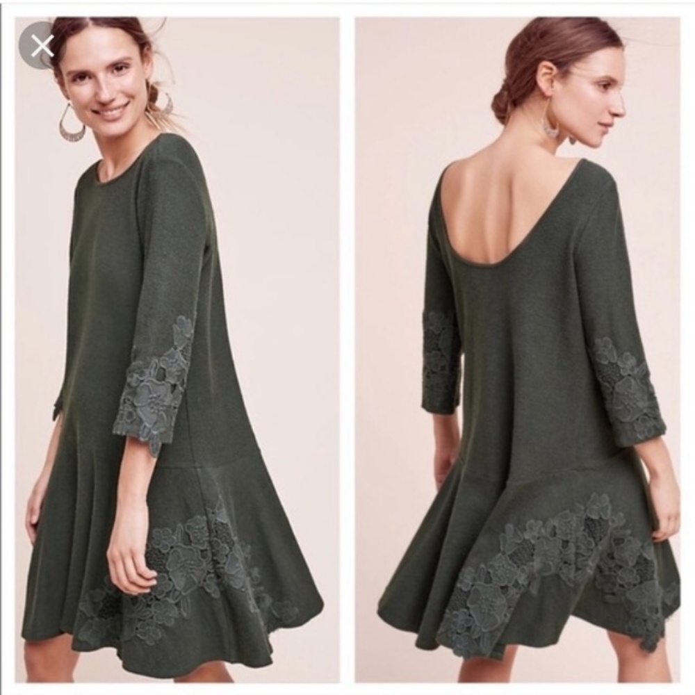 Anthropologie Green Long Sleeve Dress